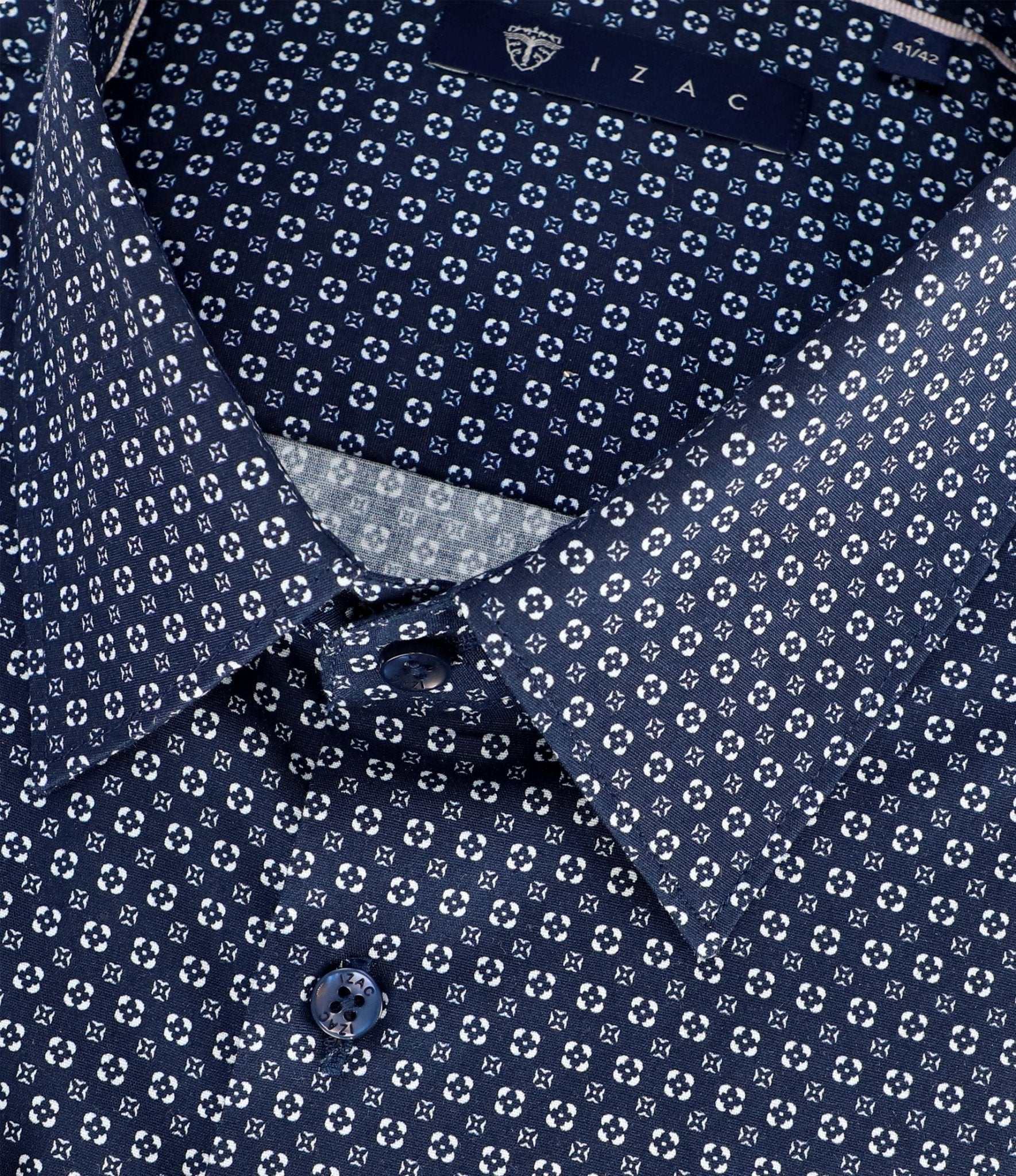 Chemise slim imprimée marine bleu gris PAUL - IZAC