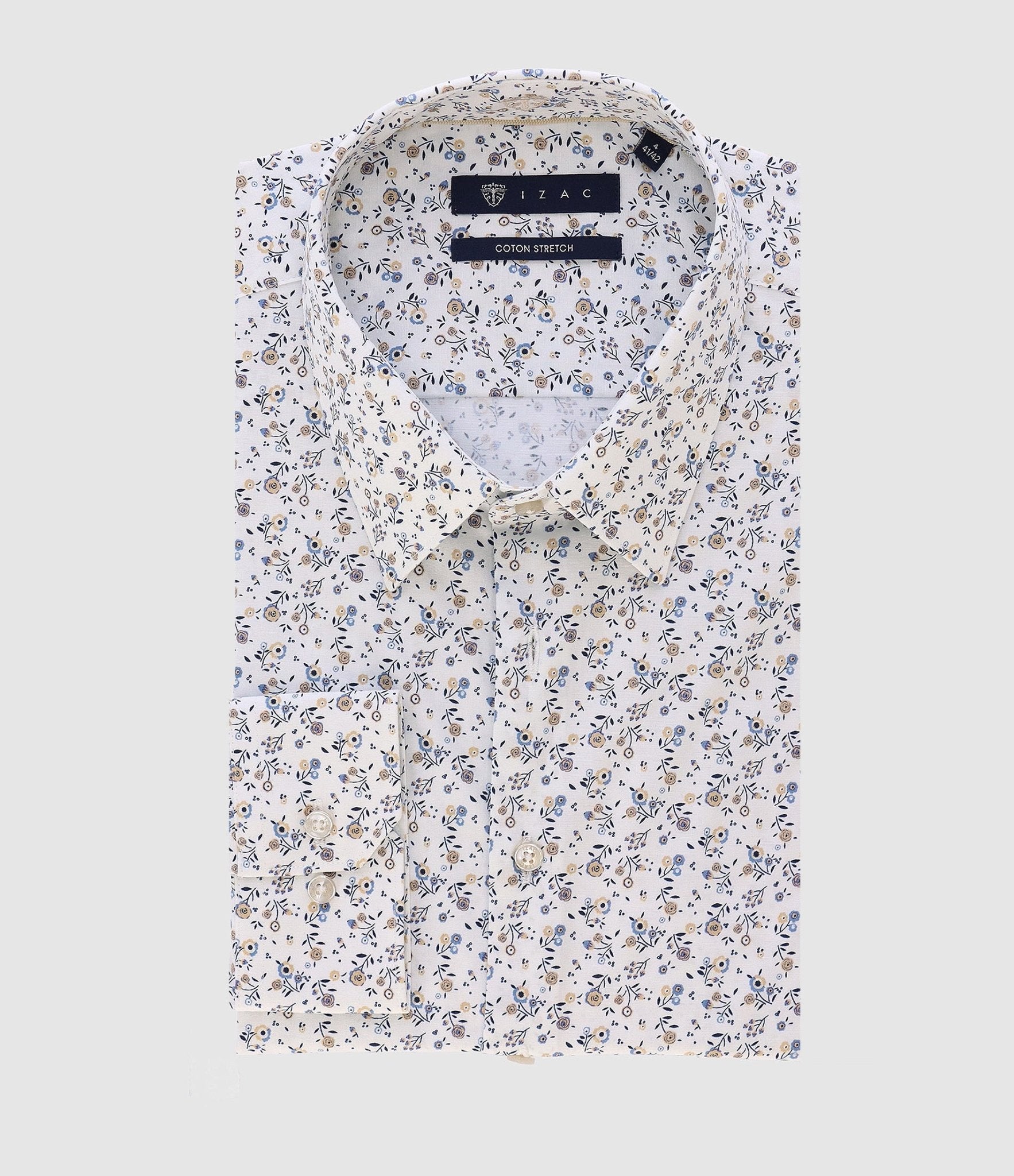 Chemise slim imprimée blanche camel et bleue PHILEA - IZAC