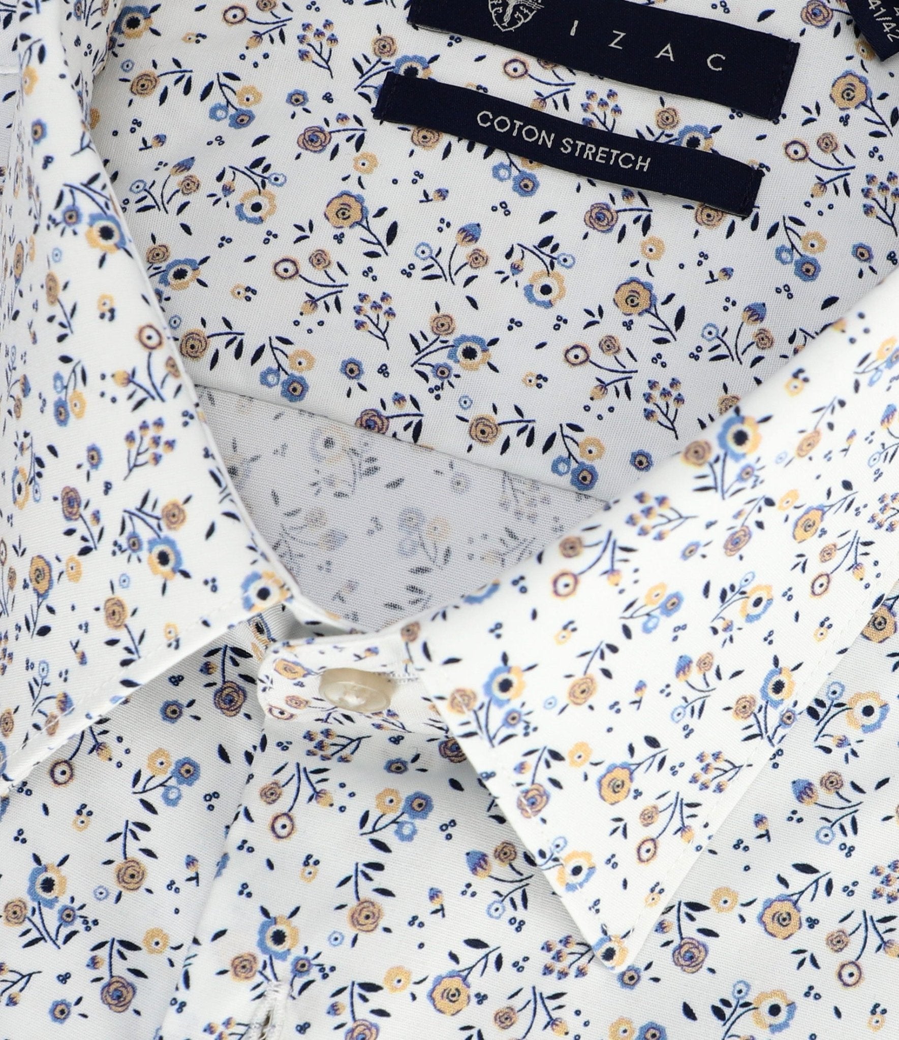 Chemise slim imprimée blanche camel et bleue PHILEA - IZAC