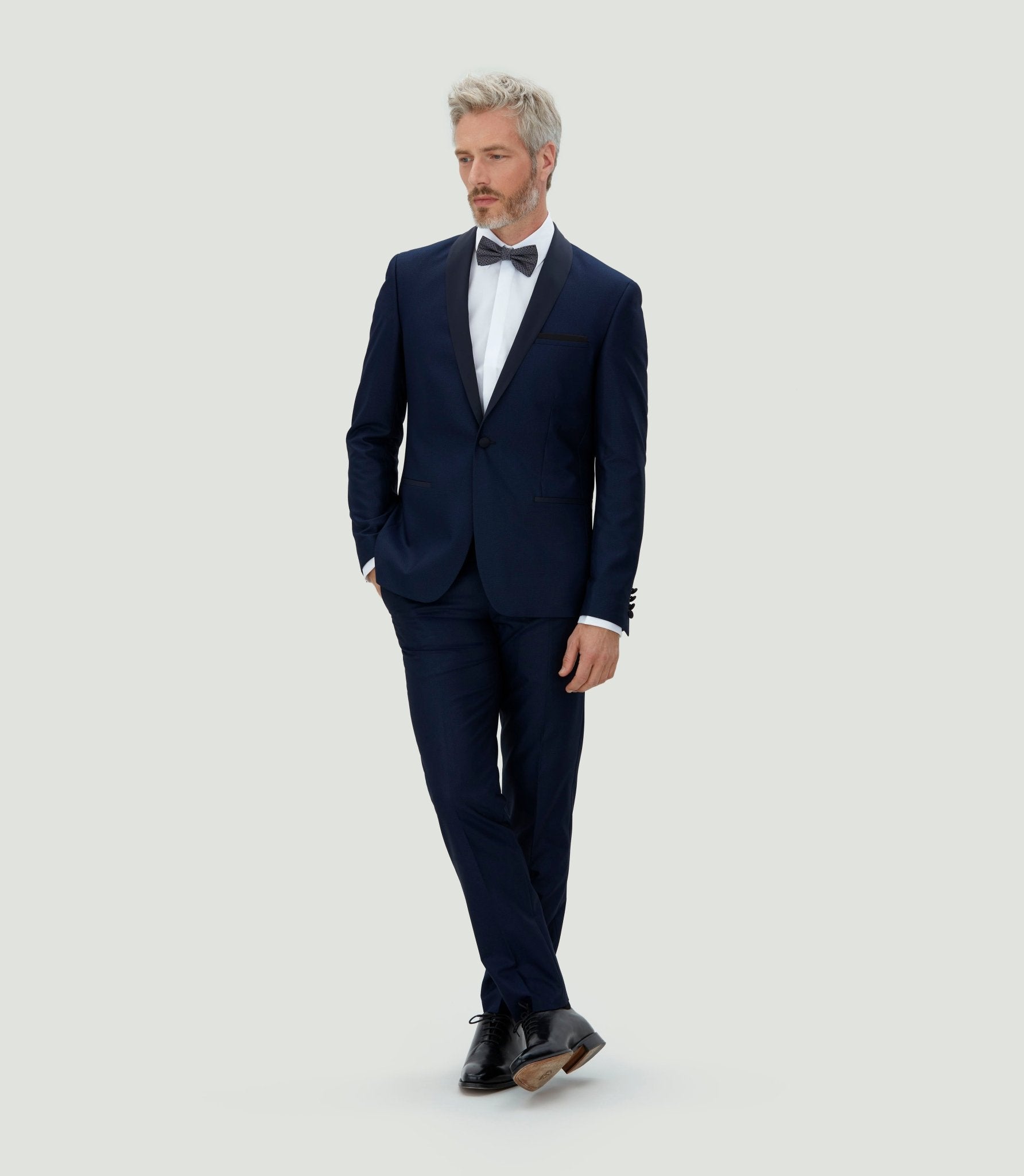 Costume cérémonie col châle bleu "Arpege" - IZAC