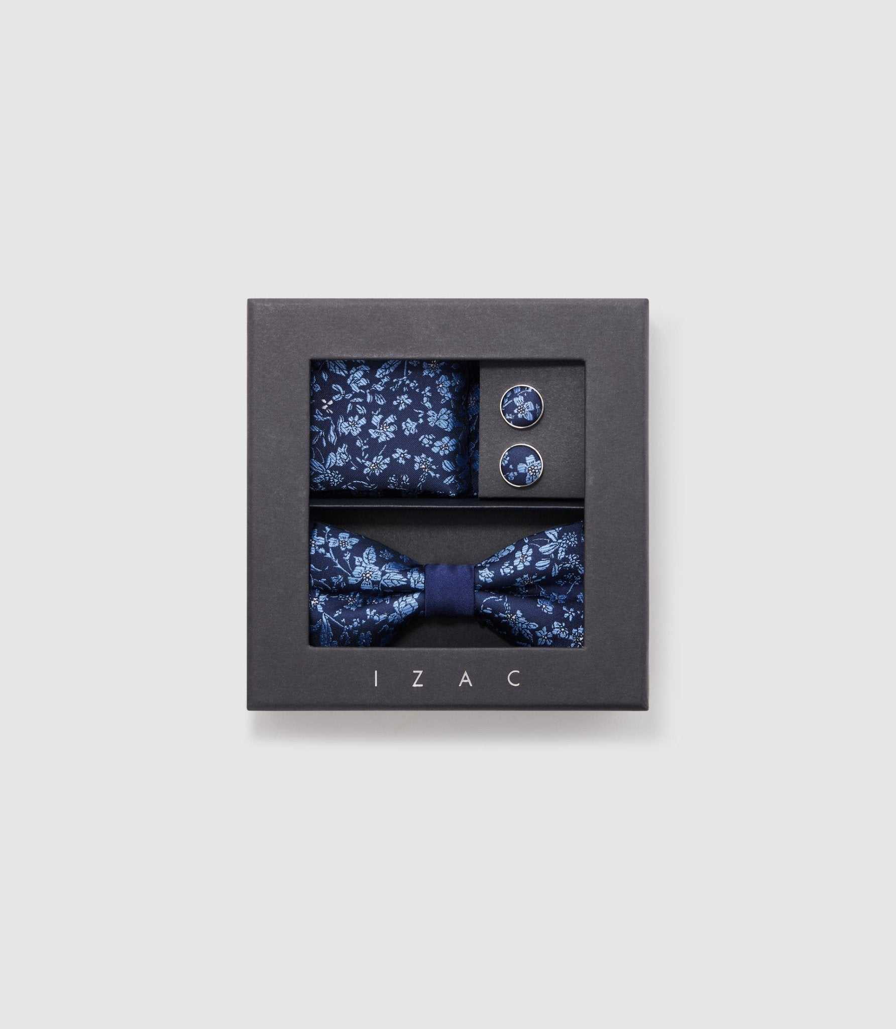 Coffret boutons de manchette, nœud papillon marine "Boxuris" - IZAC