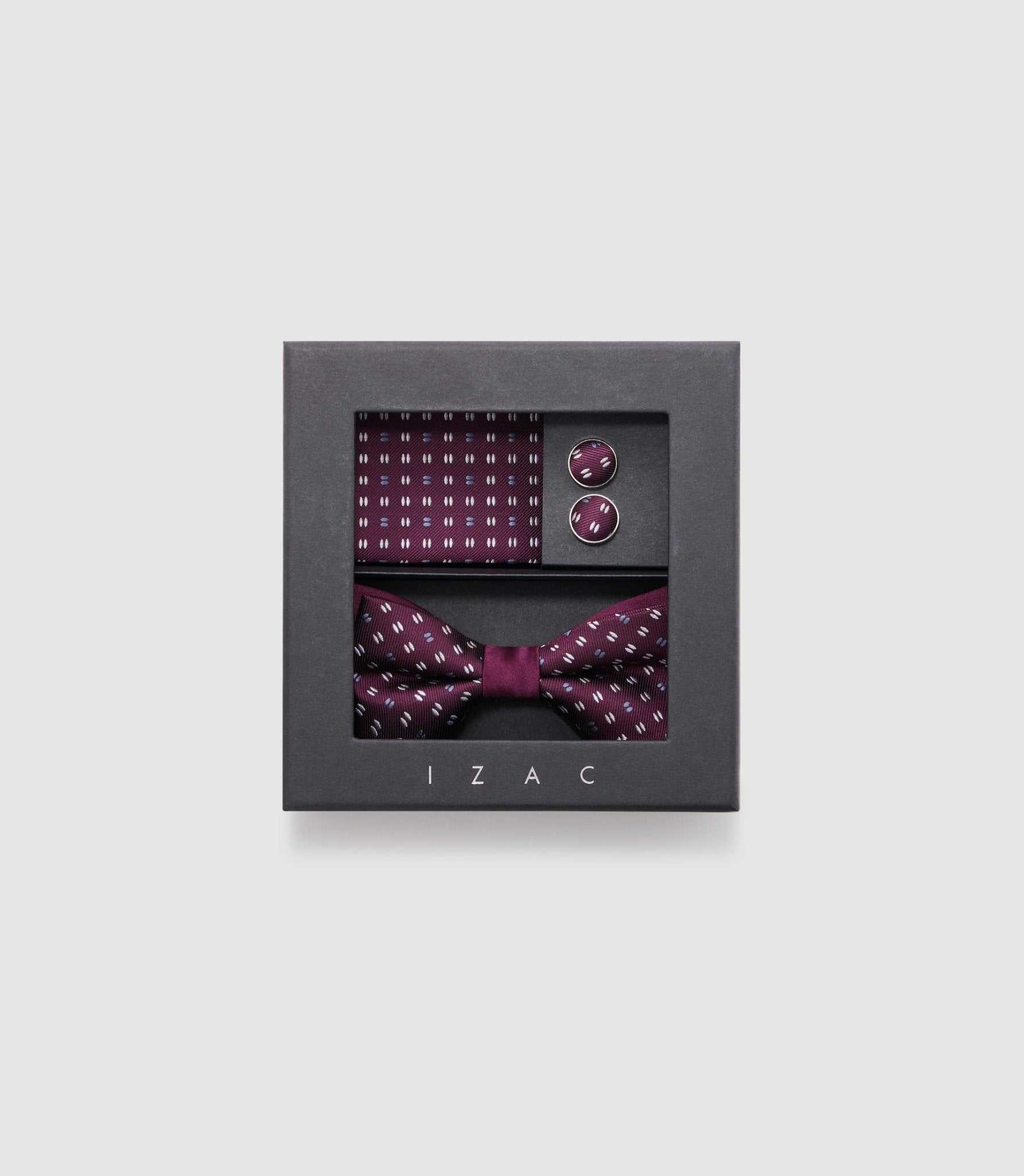Coffret boutons de manchette, nœud papillon bordeaux "Boxurko" - IZAC
