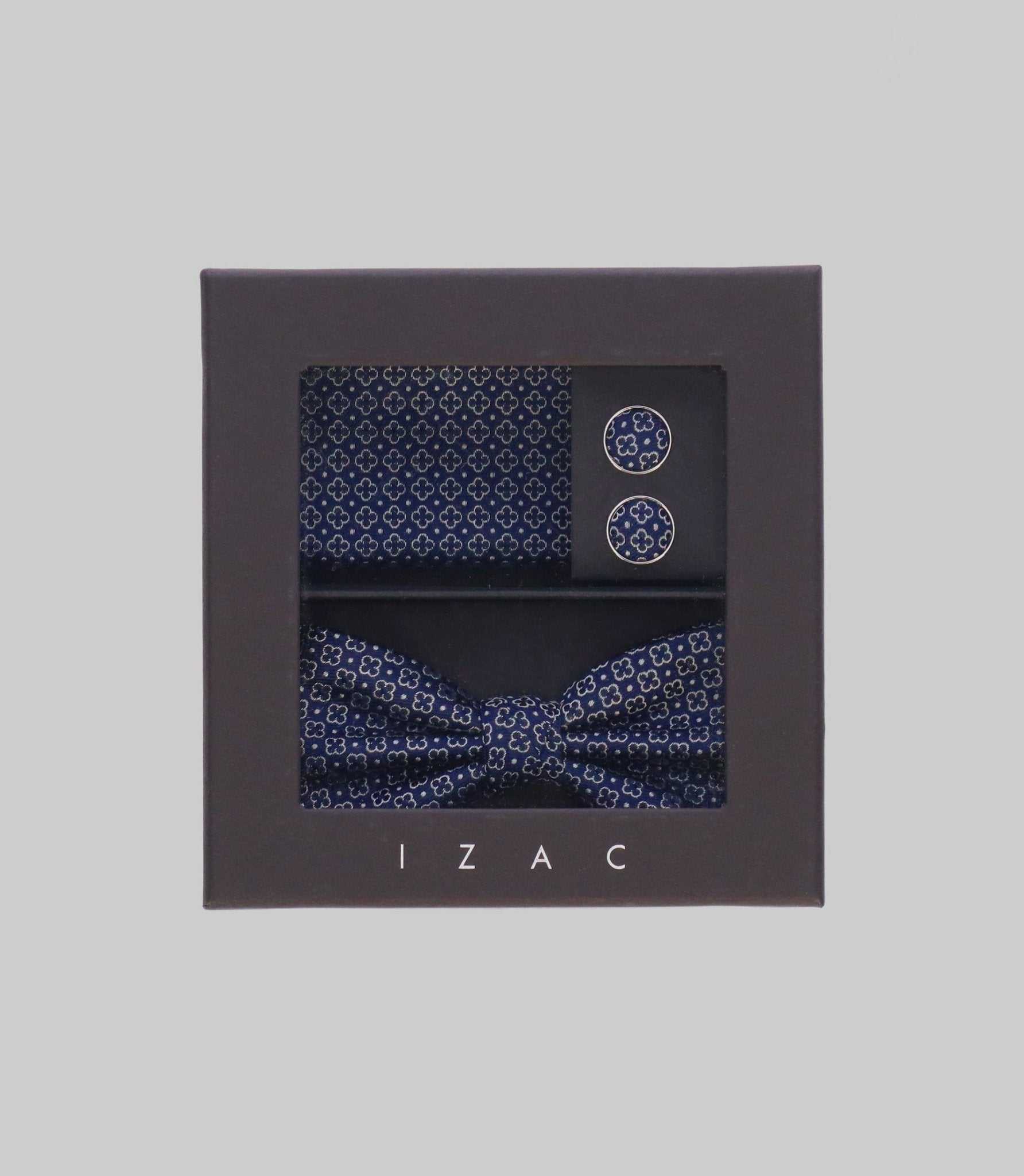 Coffret noeud papillon, pochette, bouton de manchette marine TIMOTE - IZAC