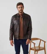 Blouson en cuir patiné marron "Zack" - IZAC