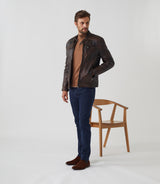 Blouson en cuir patiné marron "Zack" - IZAC
