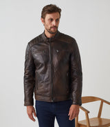 Blouson en cuir patiné marron "Zack" - IZAC