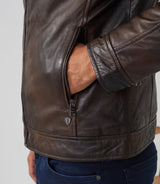 Blouson en cuir patiné marron "Zack" - IZAC