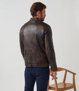 Blouson en cuir patiné marron "Zack" - IZAC