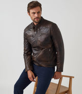 Blouson en cuir patiné marron "Zack" - IZAC