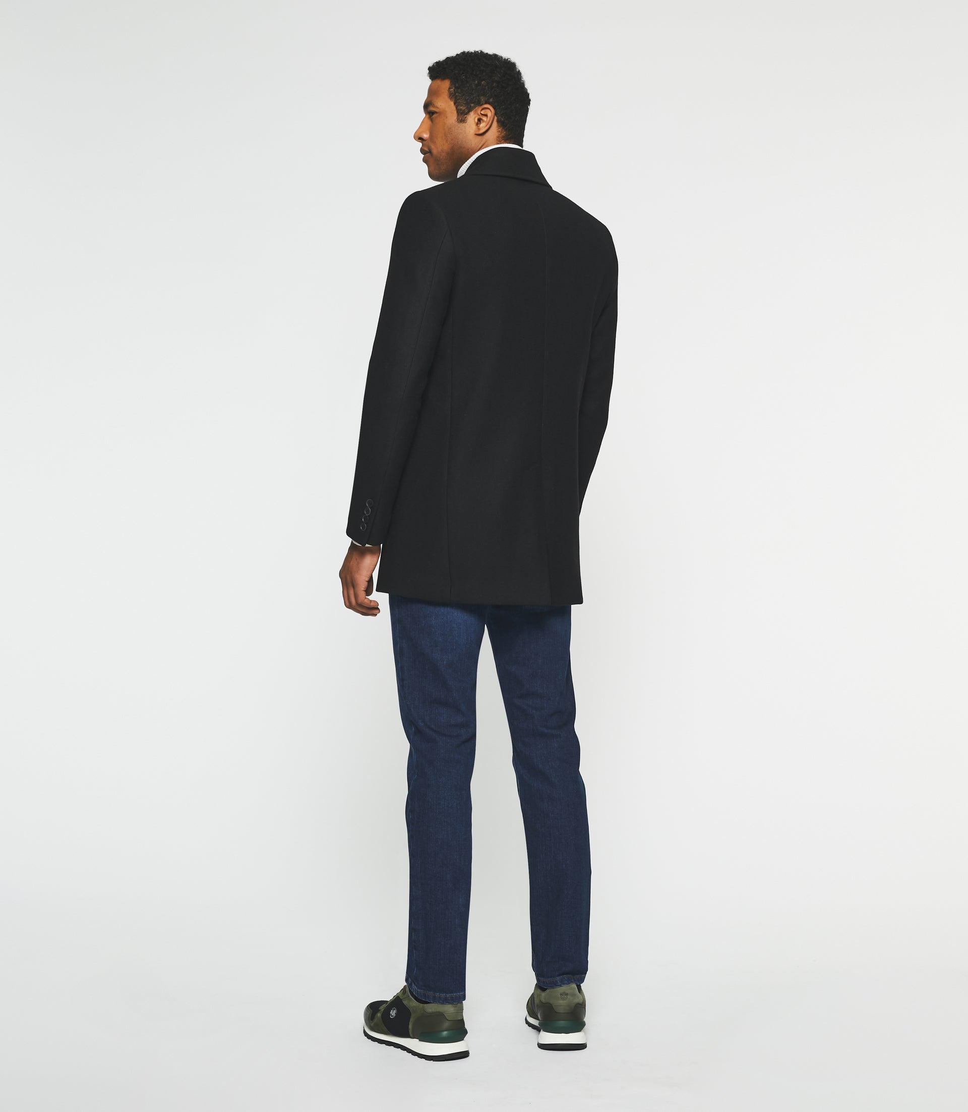 Manteau croisé col fourrure noir IGNACIO - IZAC