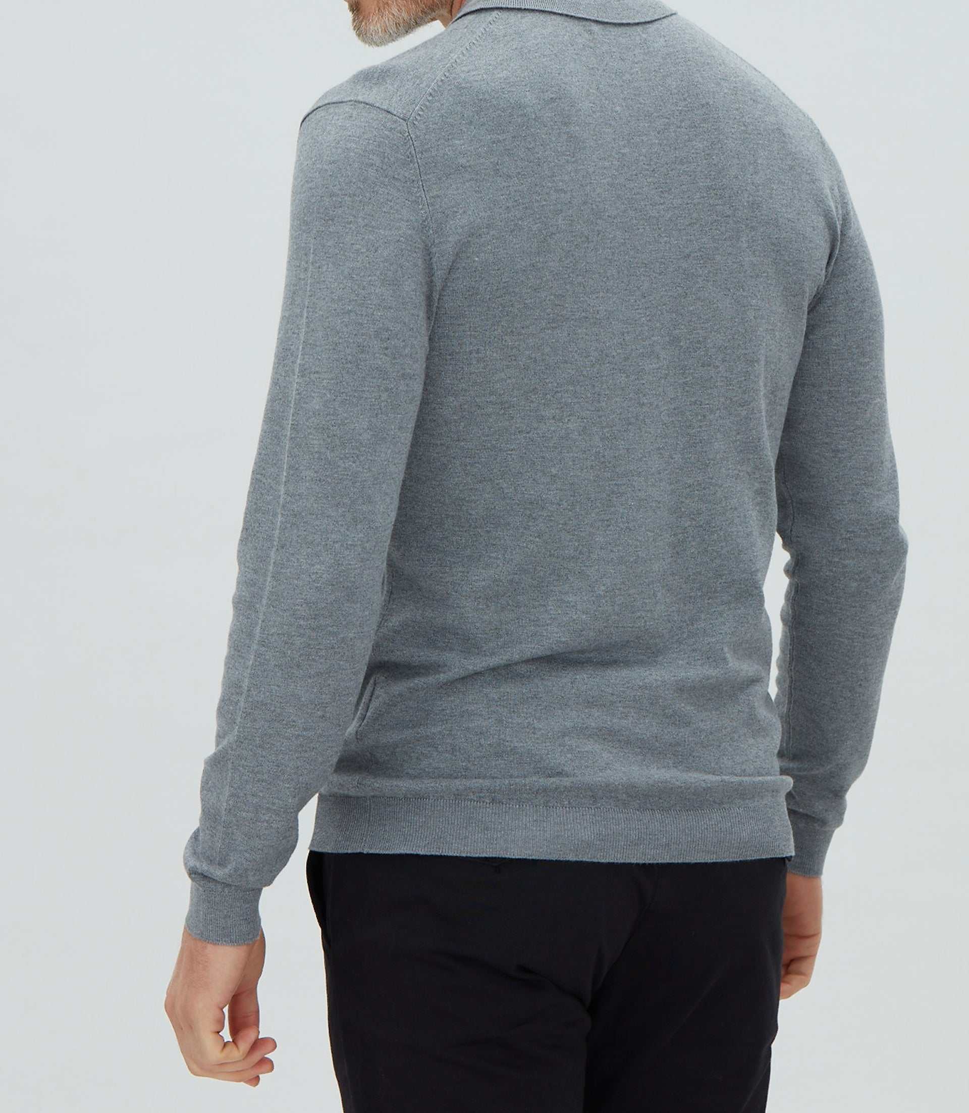 Polo en maille à manches longues gris chiné "Celal" - IZAC