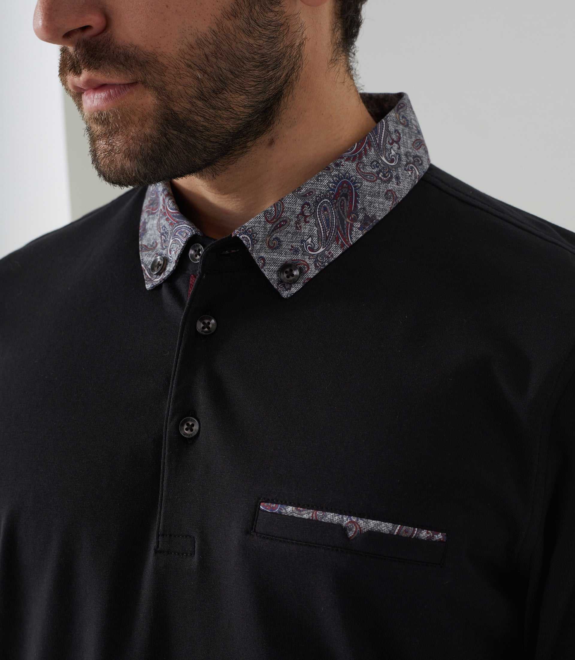 Polo manches longues noir "David" - IZAC