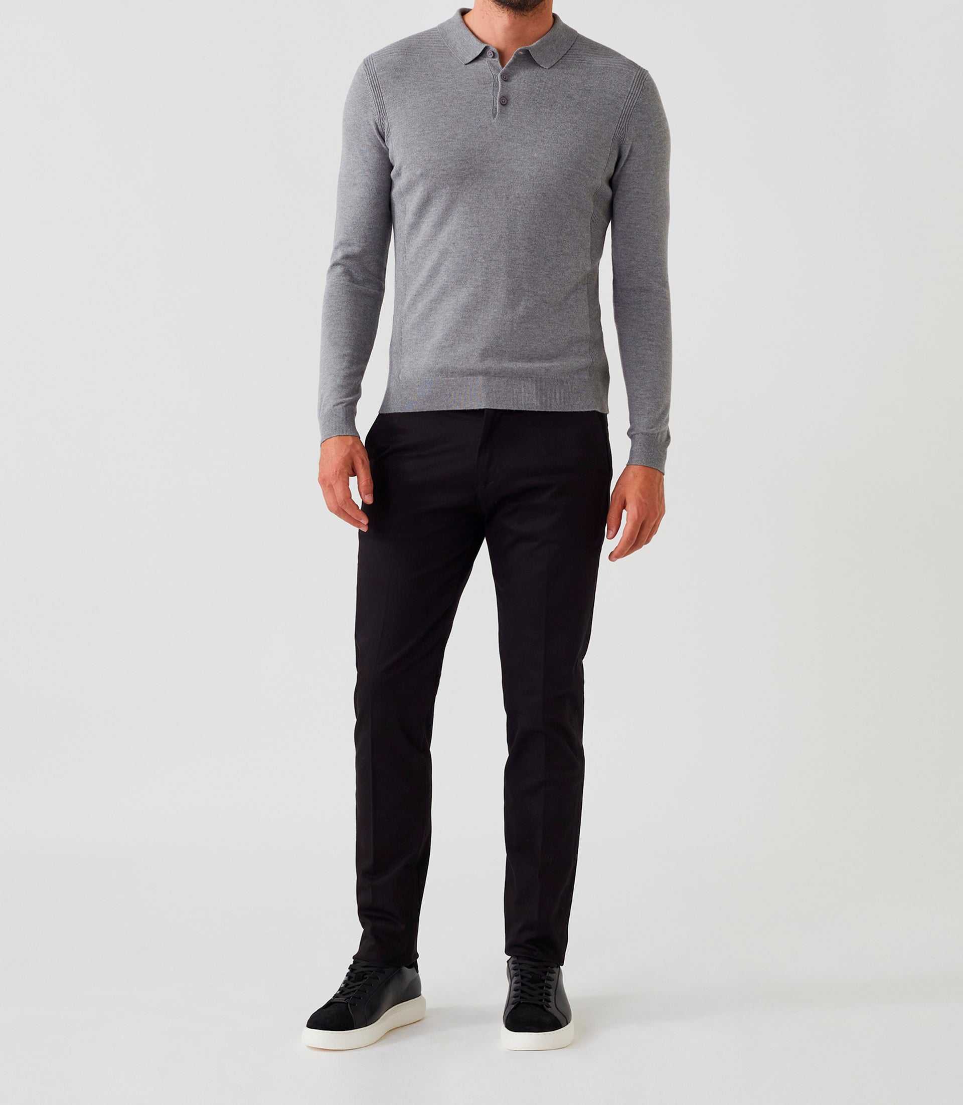 Polo manches longues gris chiné "Diego" - IZAC