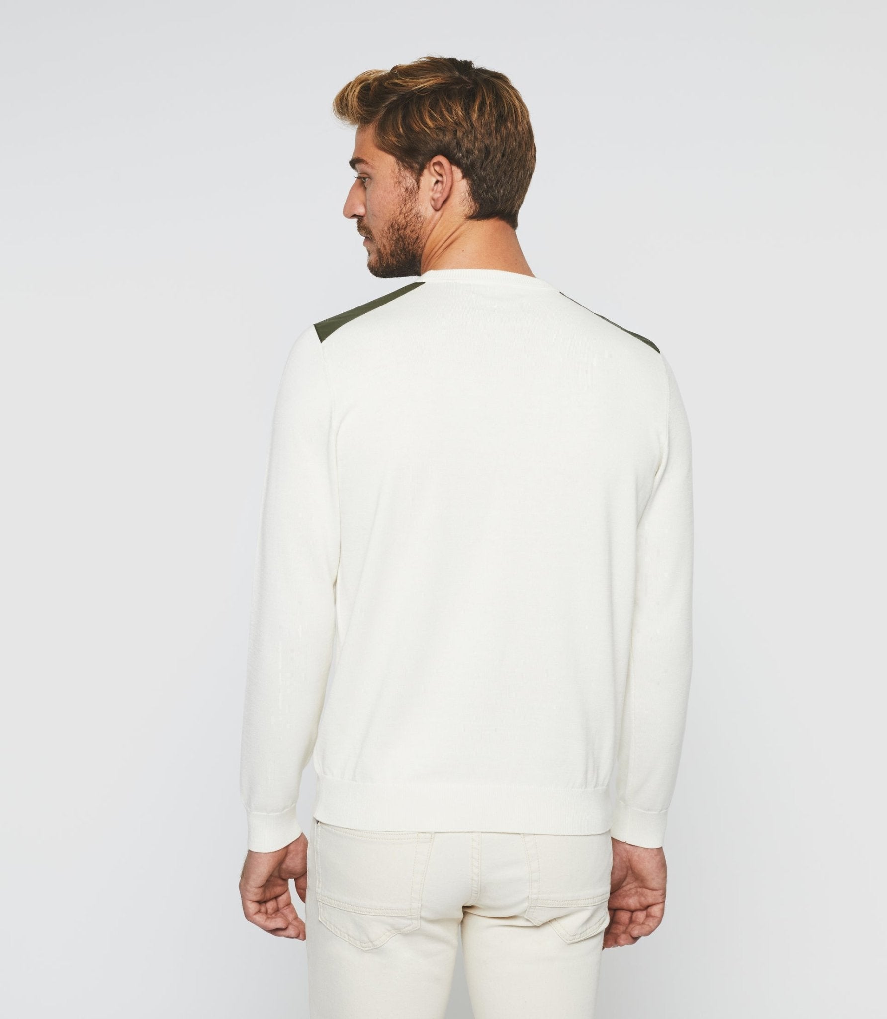 Pull col rond écru et kaki "Darius" - IZAC