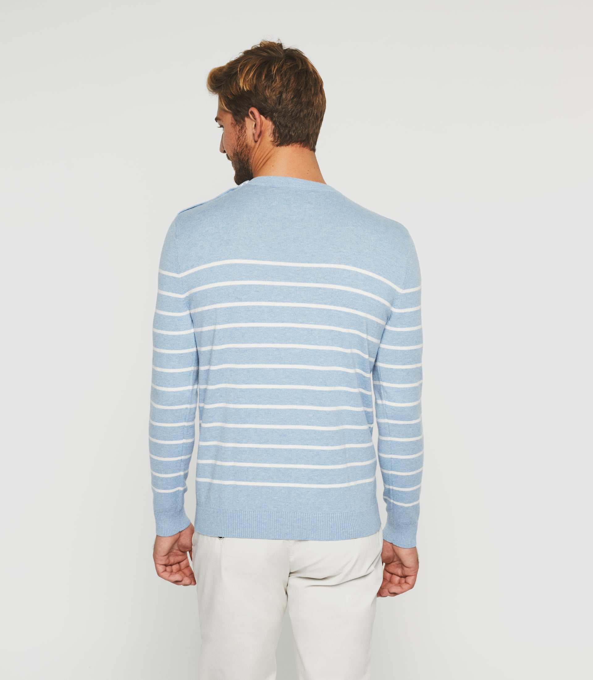 Pull col rond bleu ciel et écru "Daymon" - IZAC
