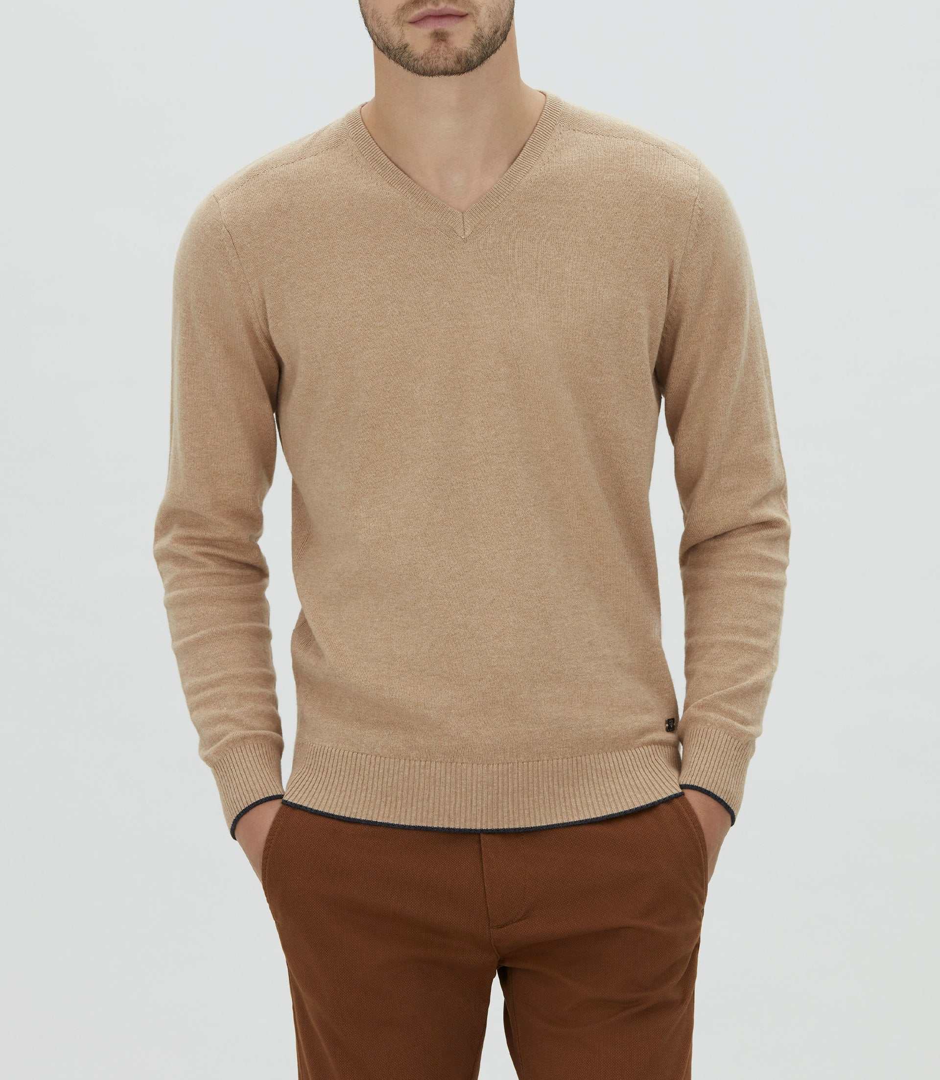 Pull col V beige chiné "lambert" - IZAC