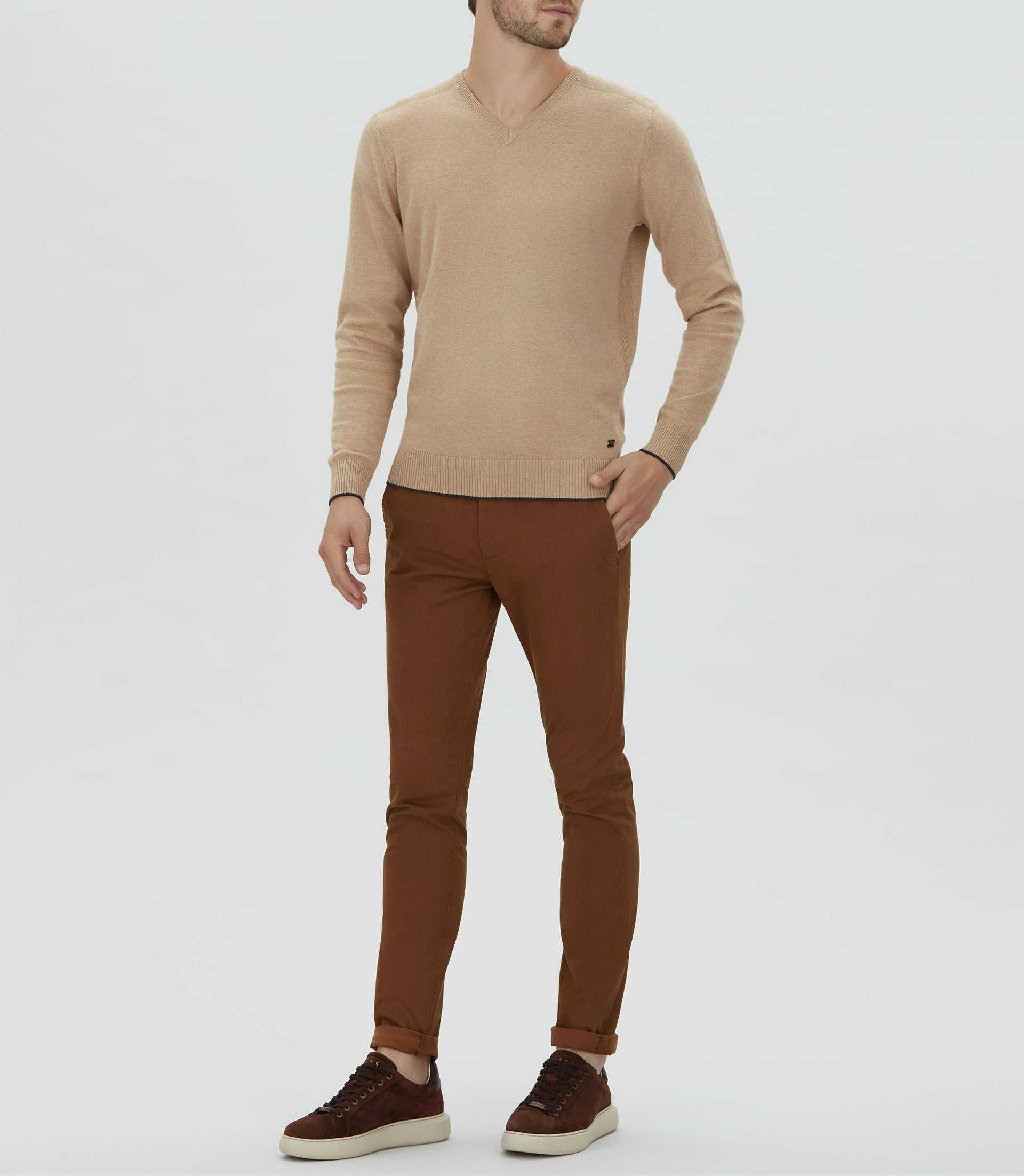 Pull col V beige chiné "lambert" - IZAC