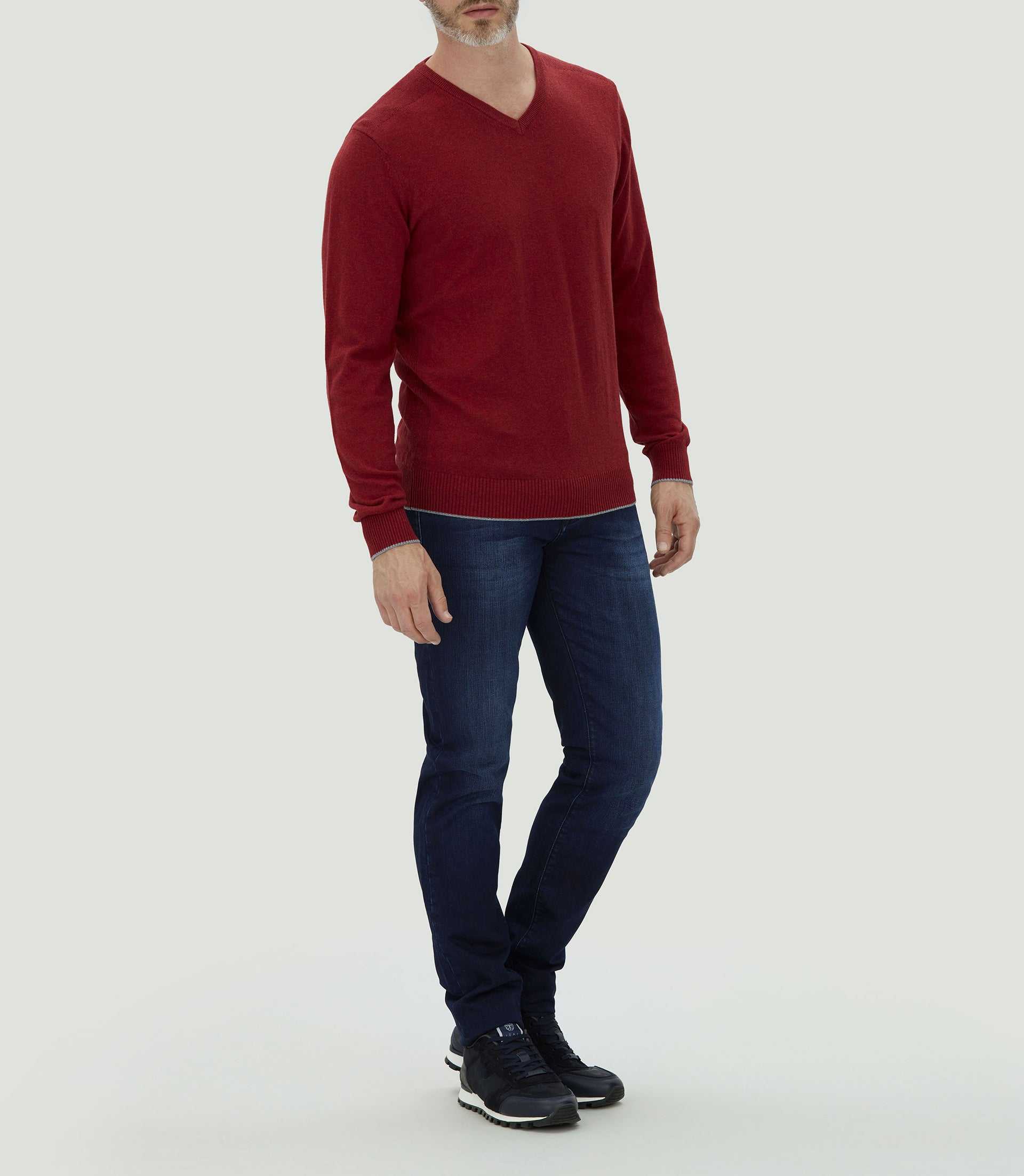Pull col V rouge chiné "Lambert" - IZAC