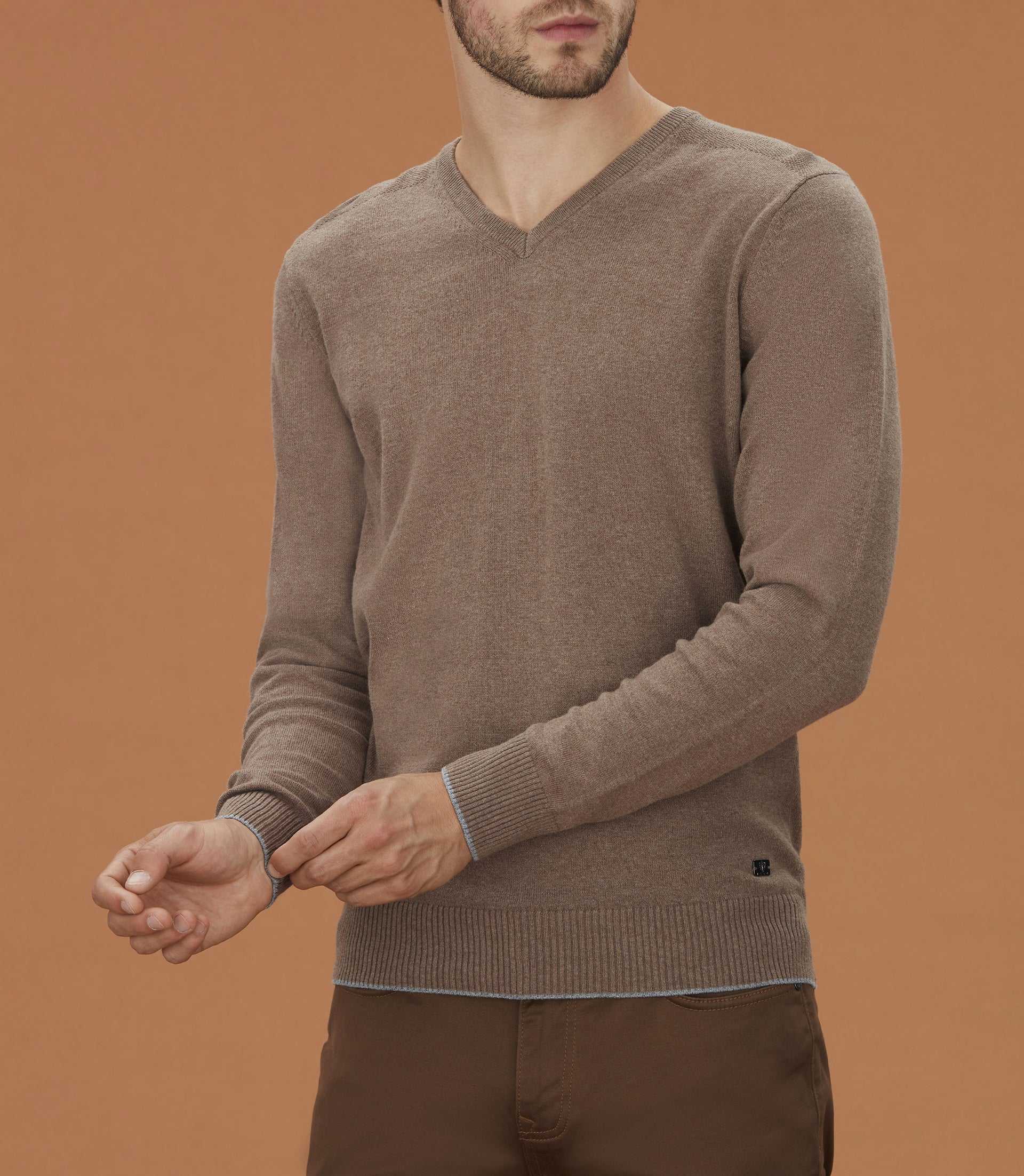 Pull col V taupe chiné "Lambert" - IZAC