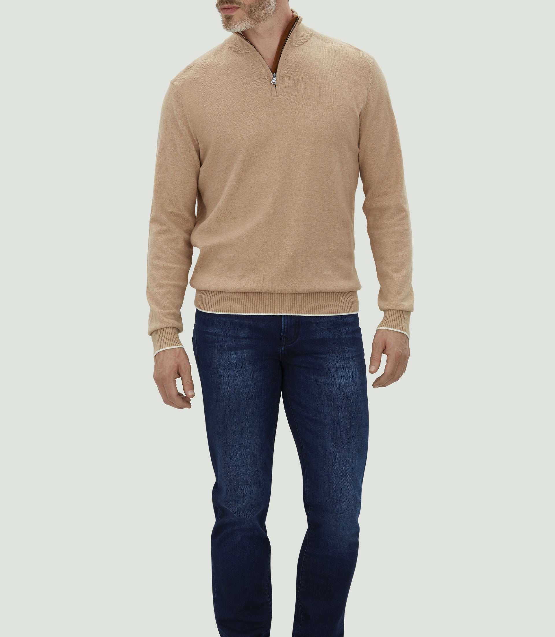 Pull col zippé beige chiné "Lancelot" - IZAC