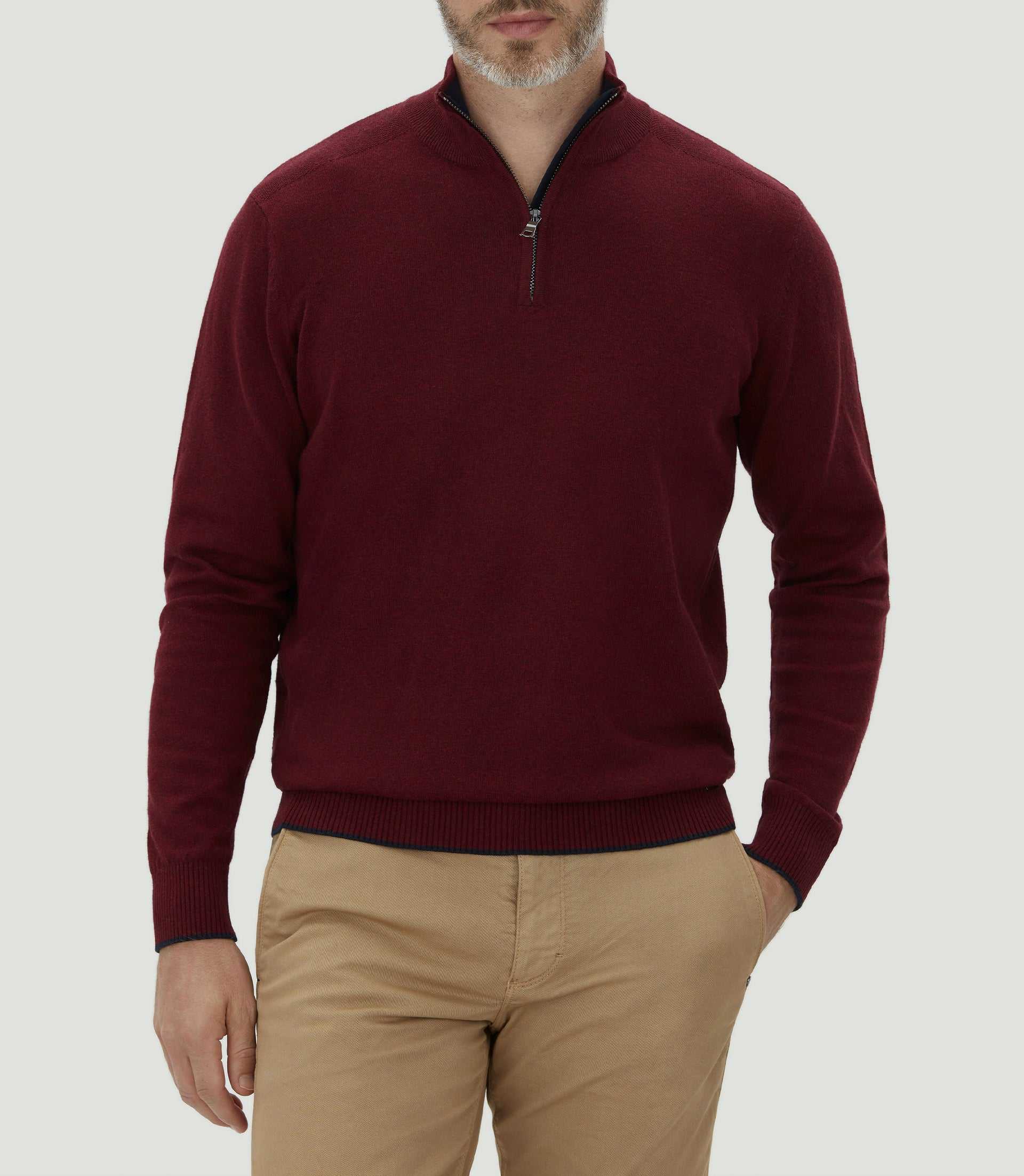 Pull col zippé bordeaux "Lancelot" - IZAC