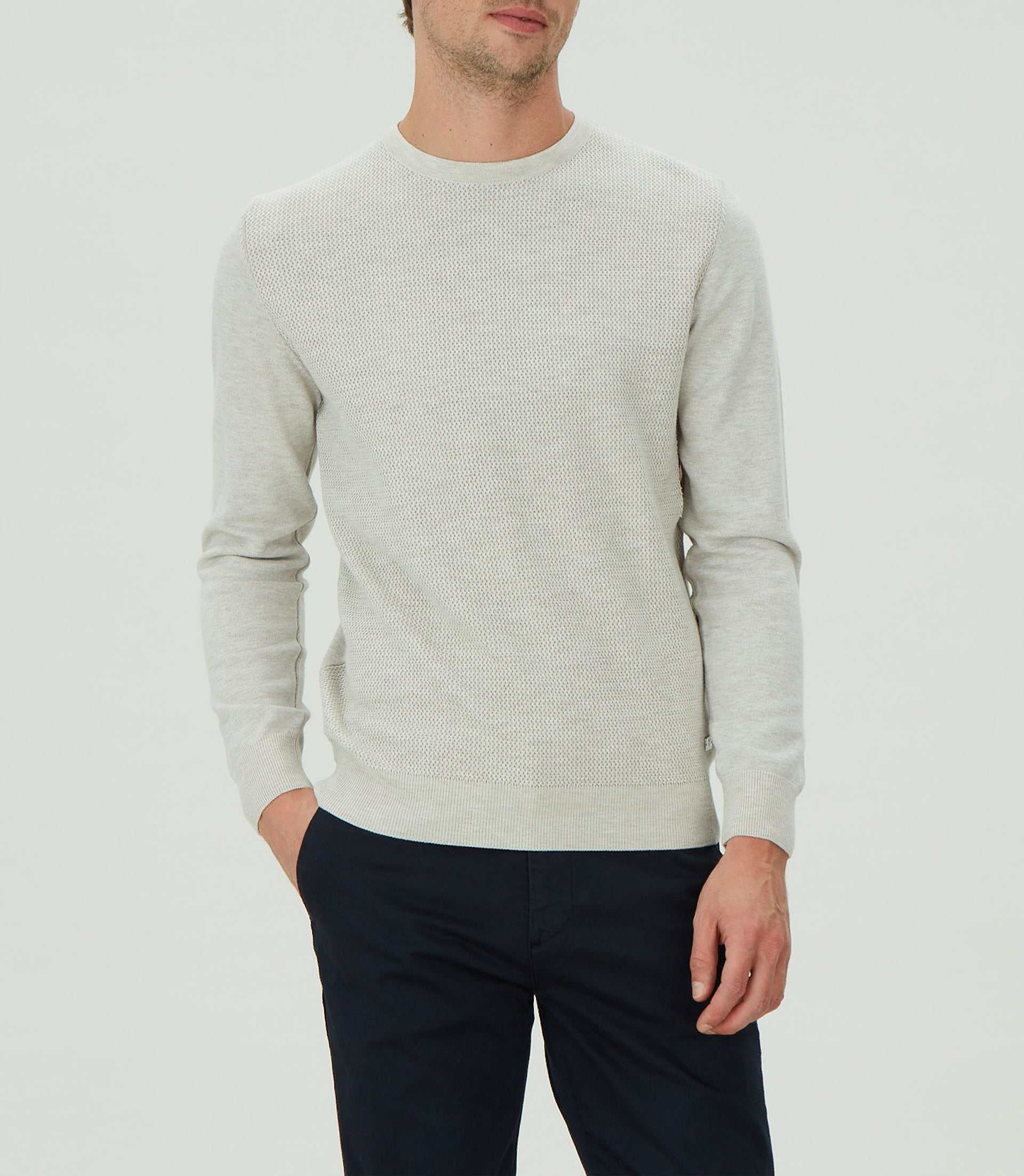Pull col rond fantaisie beige "Leandre" - IZAC