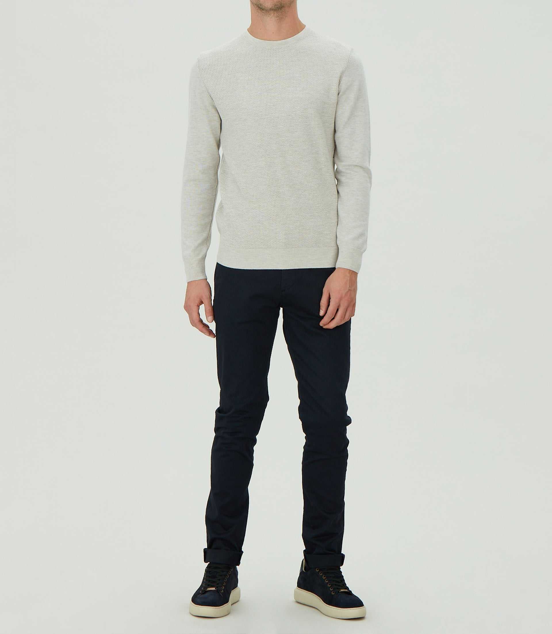 Pull col rond fantaisie beige "Leandre" - IZAC