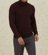 Pull col roulé à torsades bordeaux "Logann" - IZAC