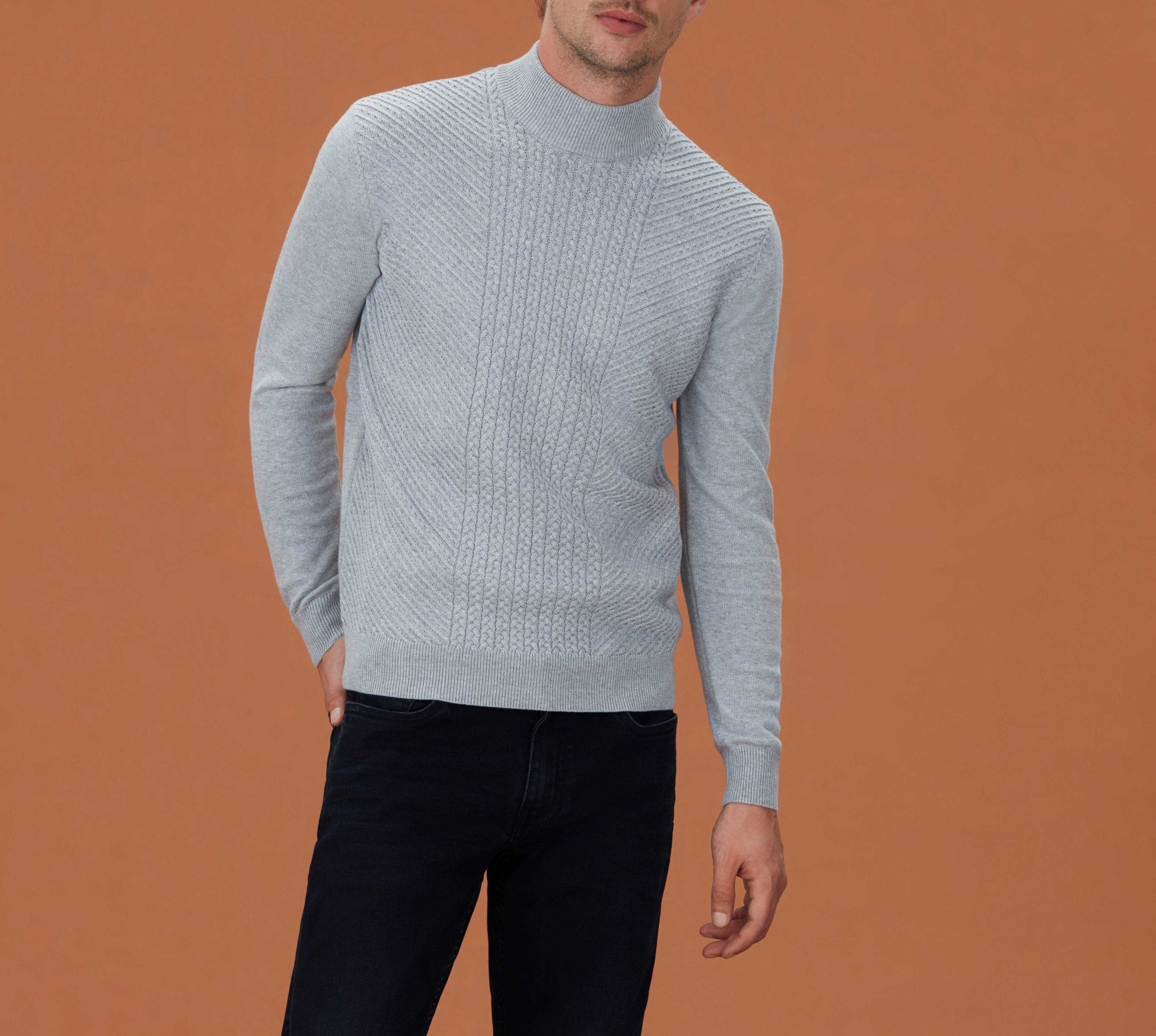 Pull à col mi - haut gris "Lorentin" - IZAC