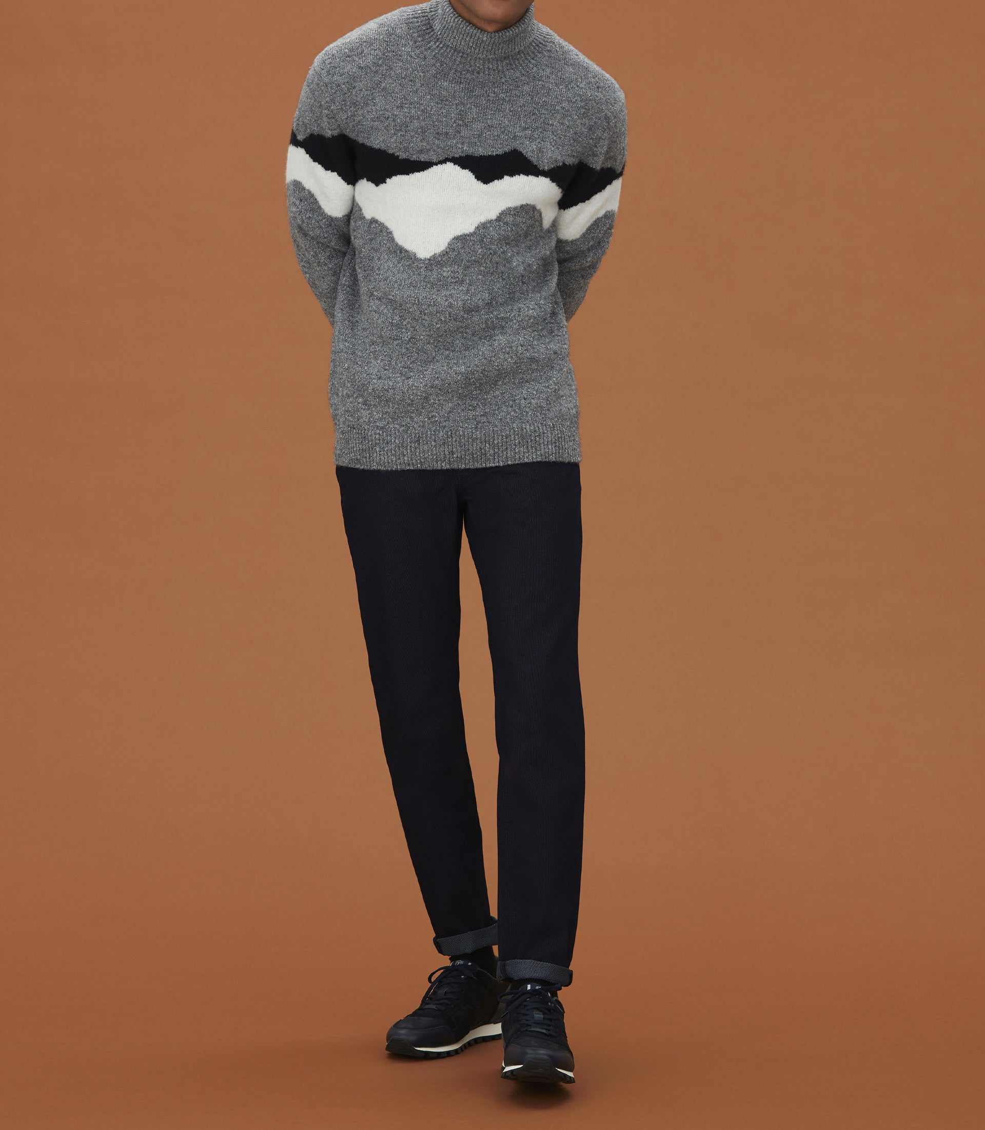 Pull col roulé graphique gris "Ludmila" - IZAC