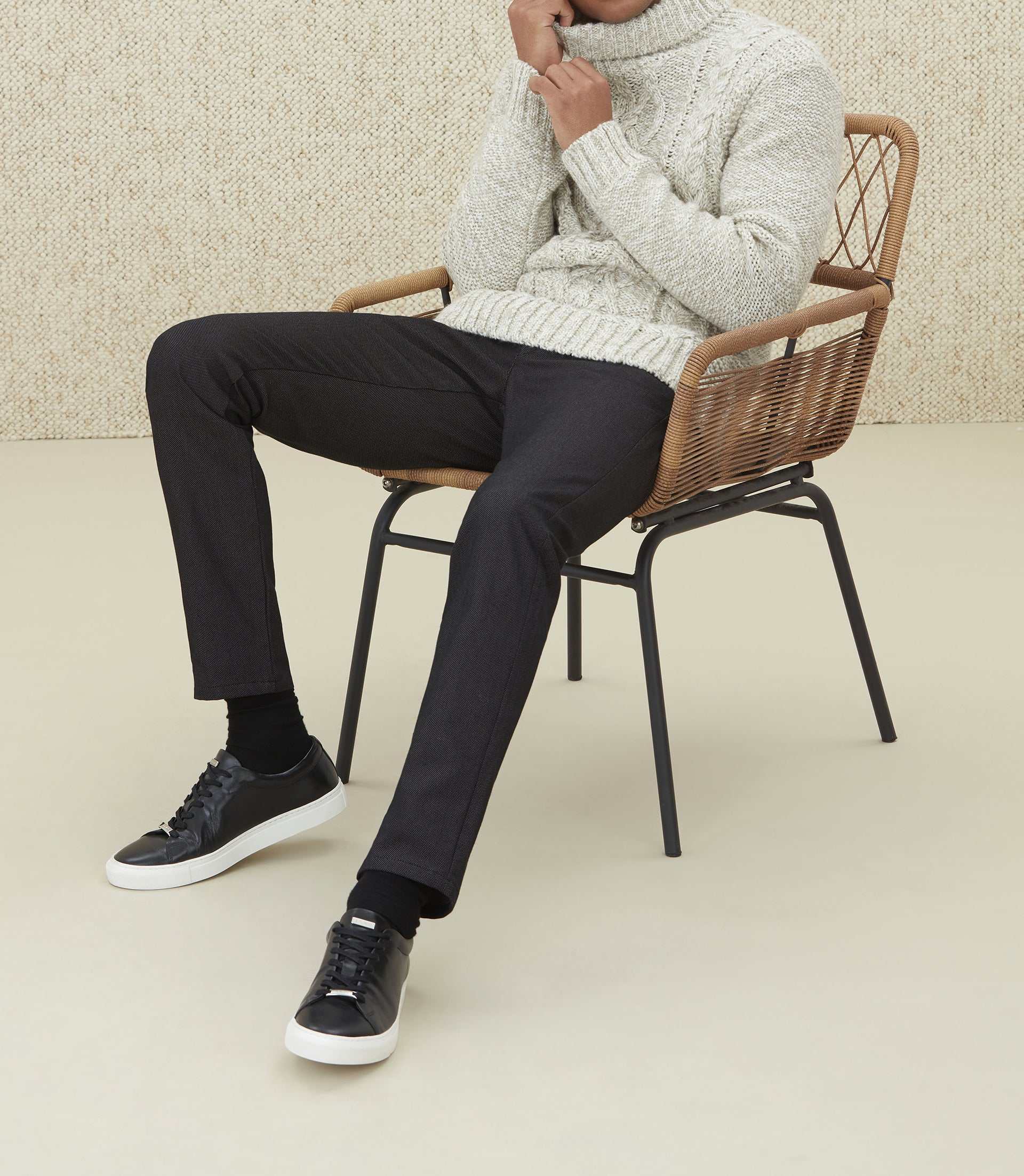 Pull col roulé beige à torsades "Ludo" - IZAC