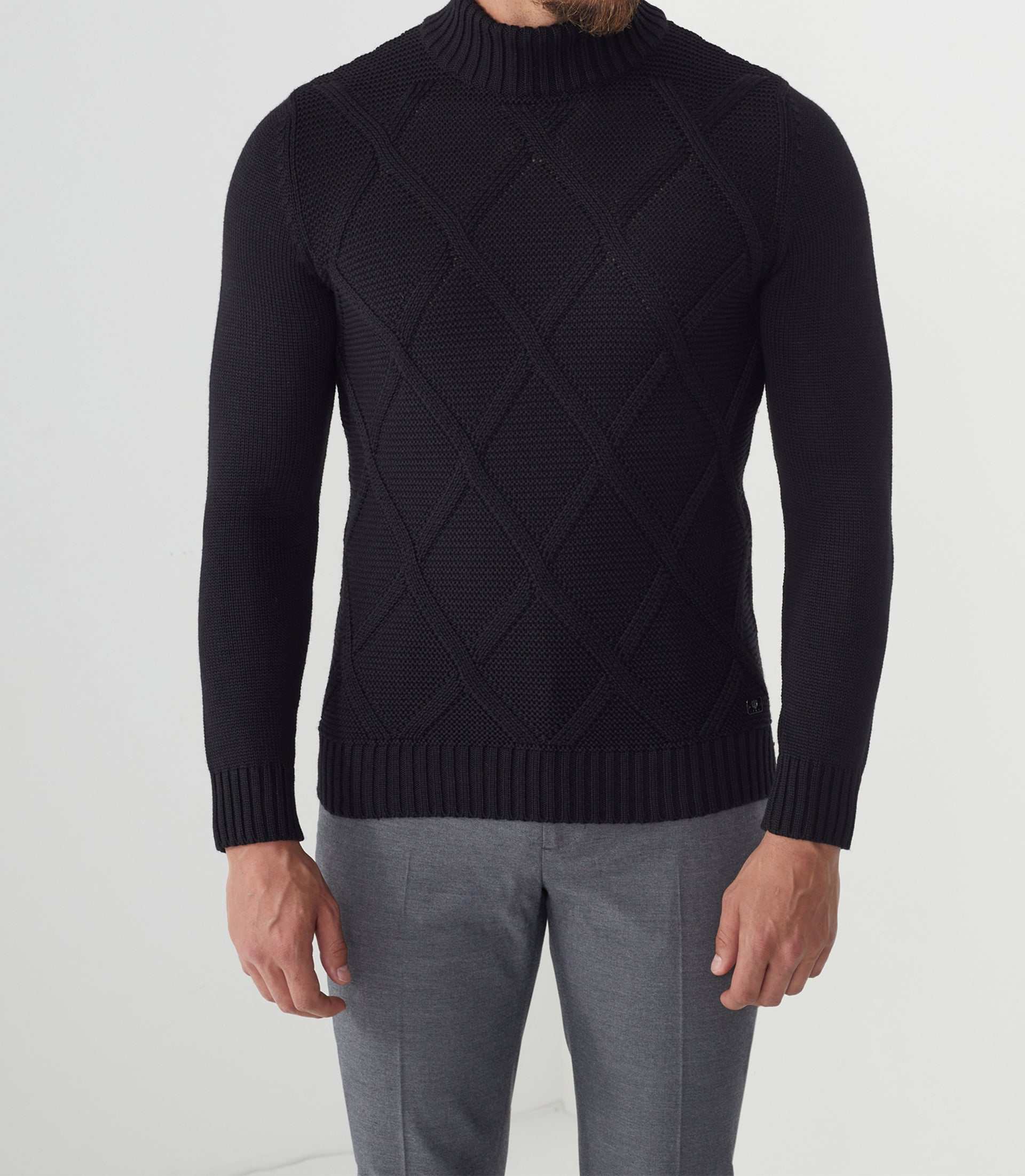 Pull col montant laine noir "Simeo" - IZAC