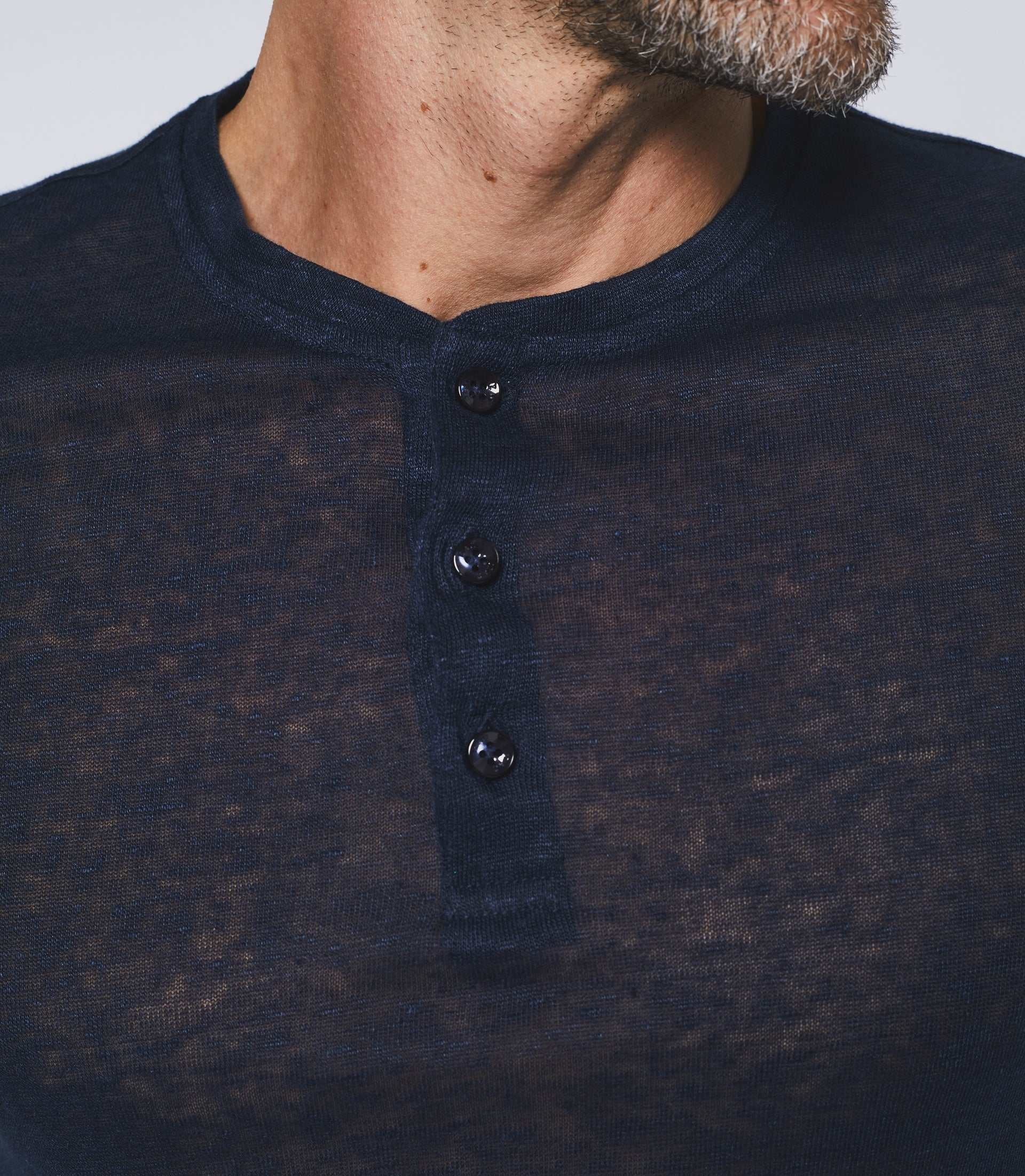 T-shirt manches courtes en lin marine "Gianni" - IZAC
