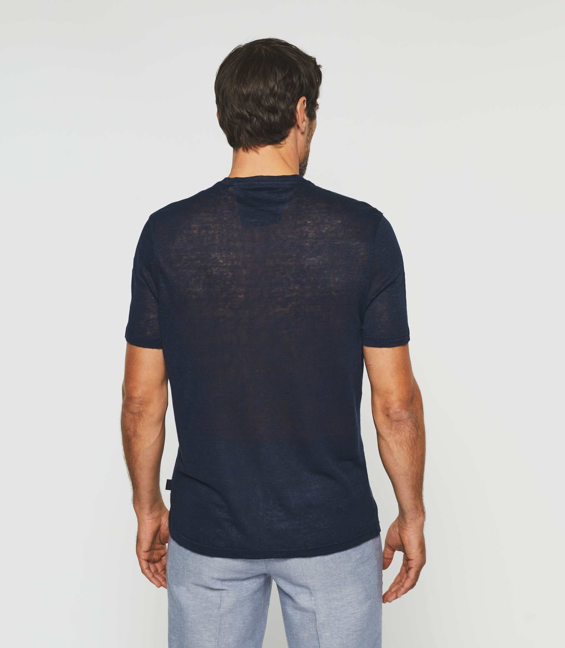 T-shirt manches courtes en lin marine "Gianni" - IZAC