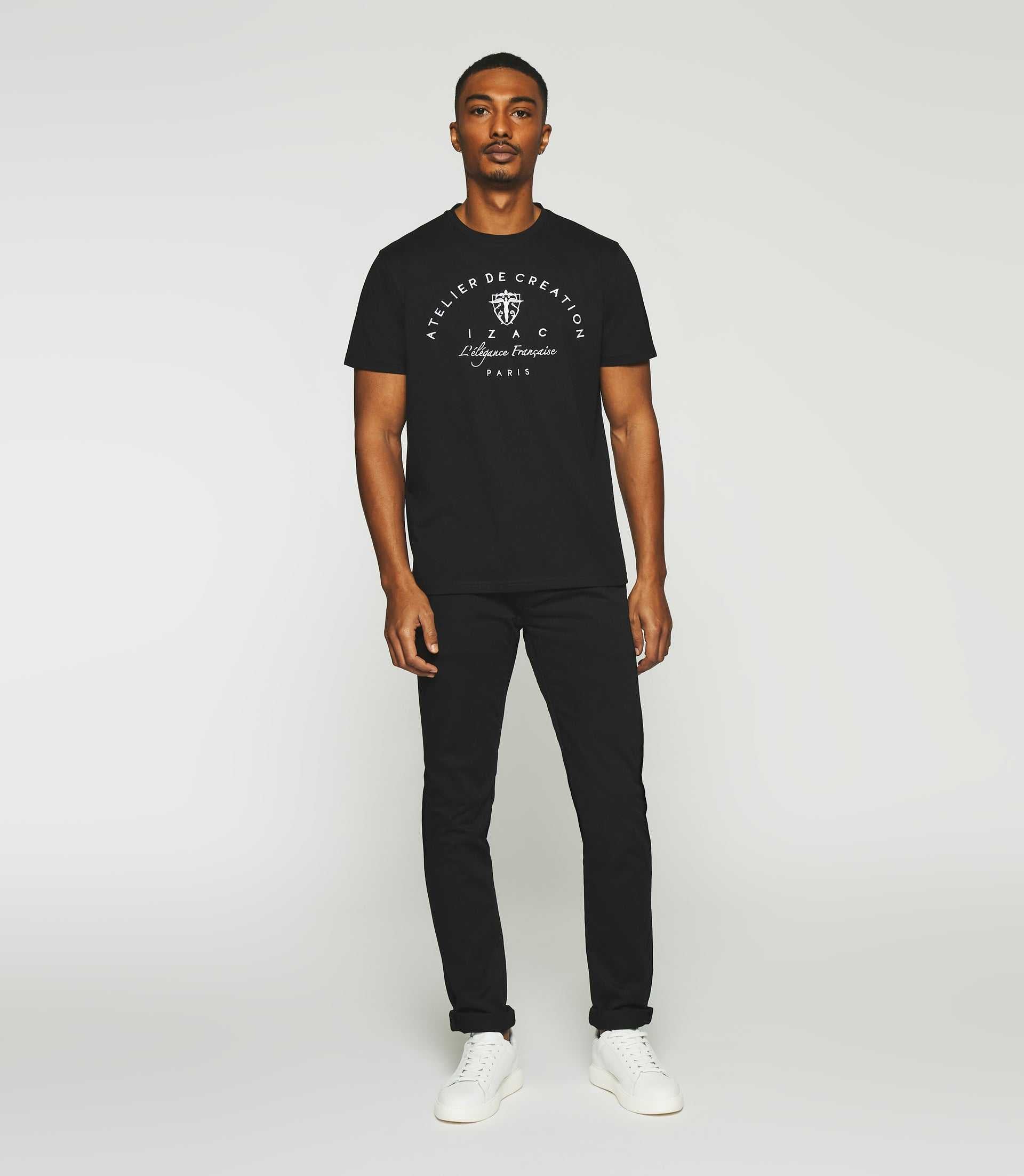 T-shirt brodé manches courtes noir GUY - IZAC