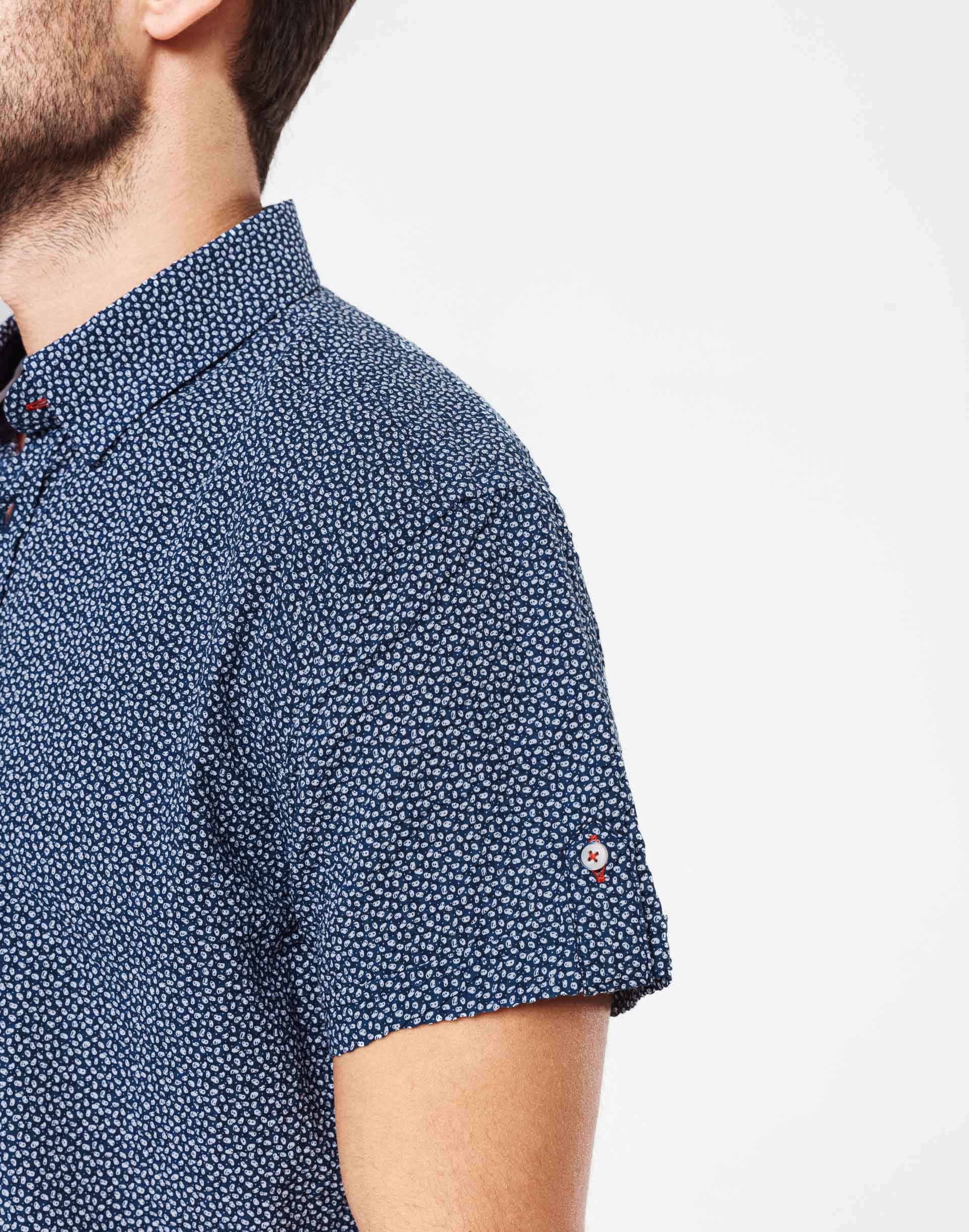 Chemise casual manches courtes seersucker marine - IZAC