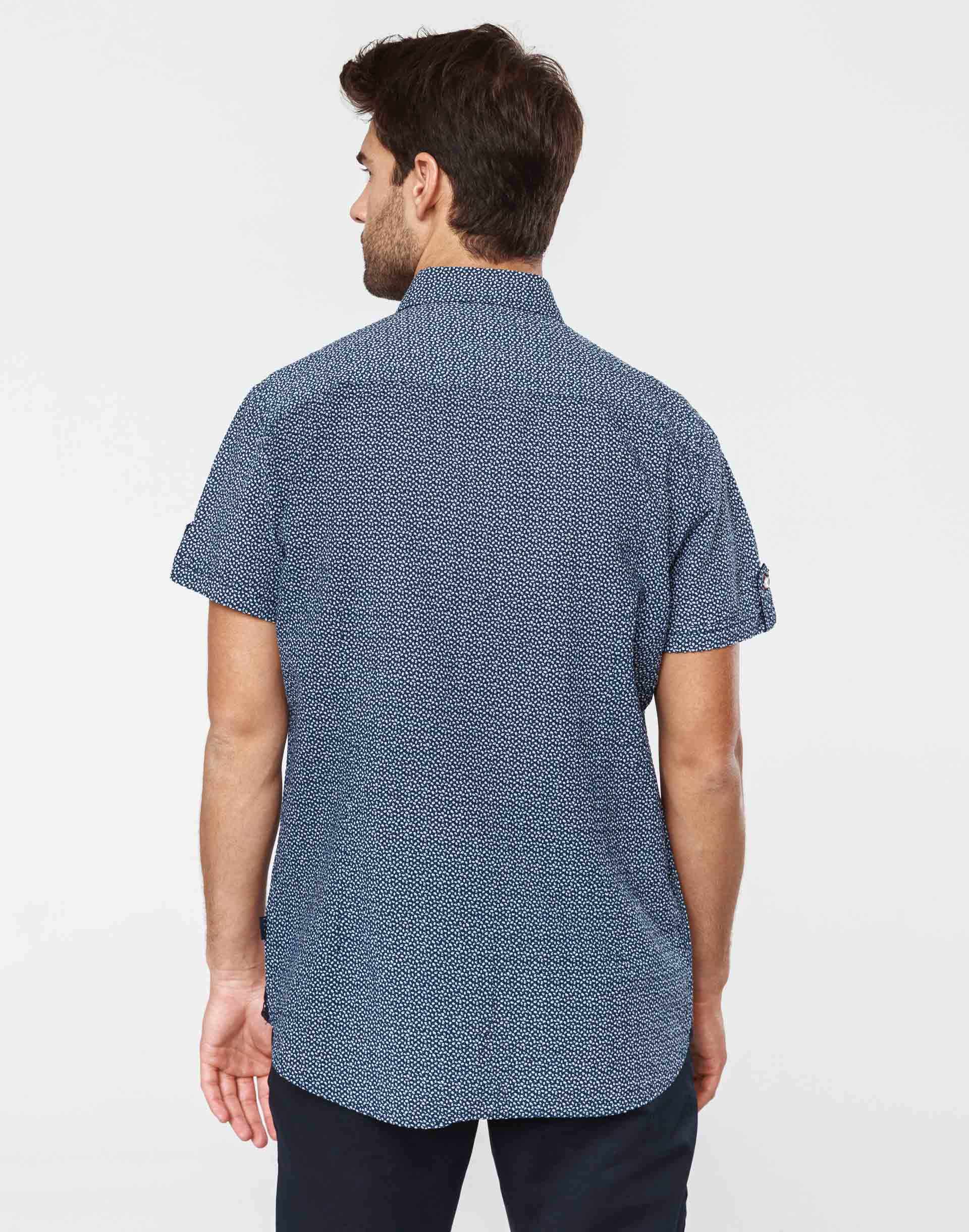 Chemise casual manches courtes seersucker marine - IZAC