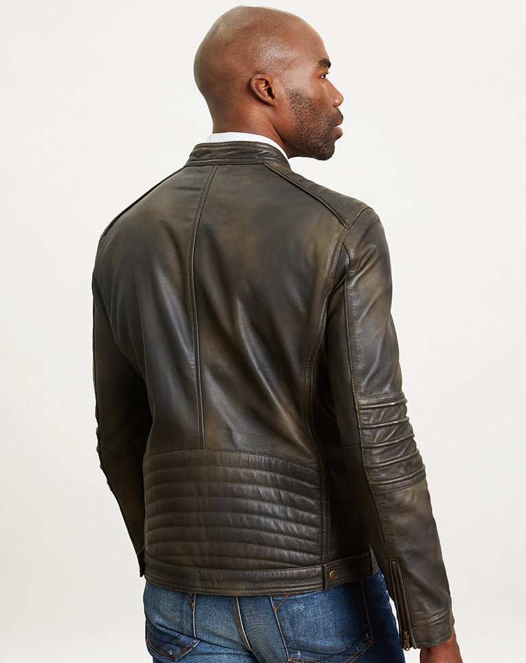 Blouson en cuir patiné bronze "Quadra" - IZAC