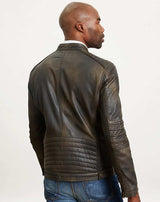 Blouson en cuir patiné bronze "Quadra" - IZAC