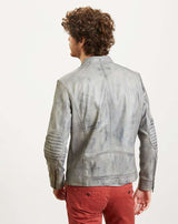 Blouson en cuir gris clair - IZAC