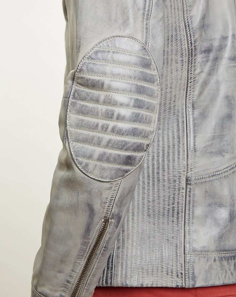 Blouson en cuir gris clair - IZAC