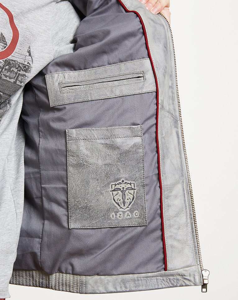 Blouson en cuir gris clair - IZAC