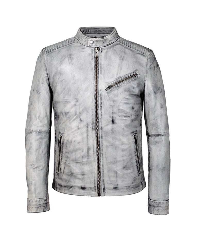 Blouson en cuir gris clair - IZAC