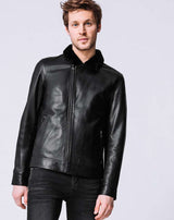 BLOUSON CUIR COL FOURRURE - IZAC