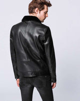BLOUSON CUIR COL FOURRURE - IZAC