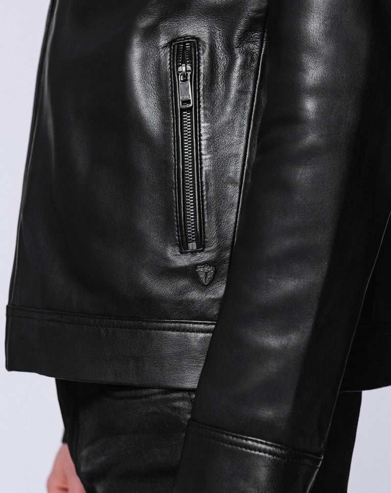 BLOUSON CUIR COL FOURRURE - IZAC