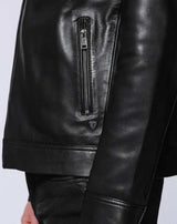BLOUSON CUIR COL FOURRURE - IZAC